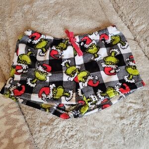 Women Fleece Shorts with Grinch Pattern - Black, White, Red, Green